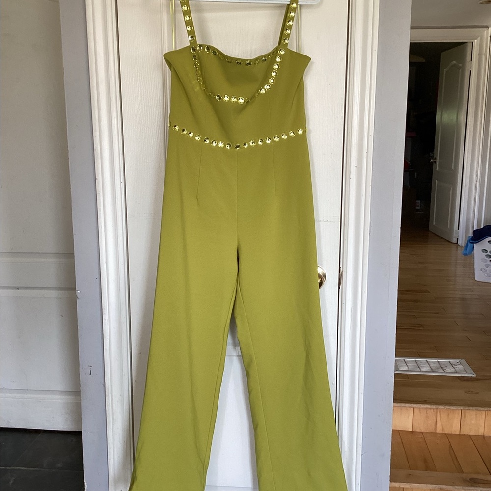 Fashion Nova Chartreuse Studded Jumpsuit